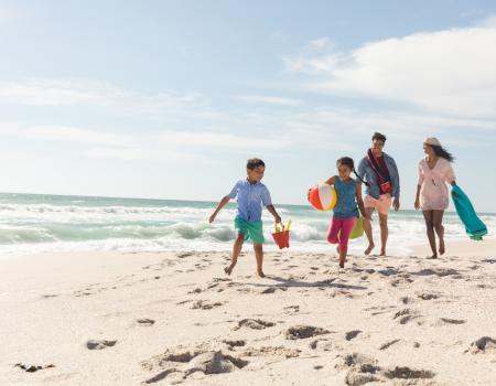 family on beach